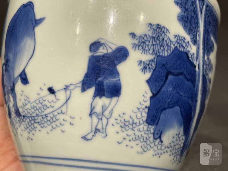 明崇祯 青花童子牧牛图小案缸 - 图7